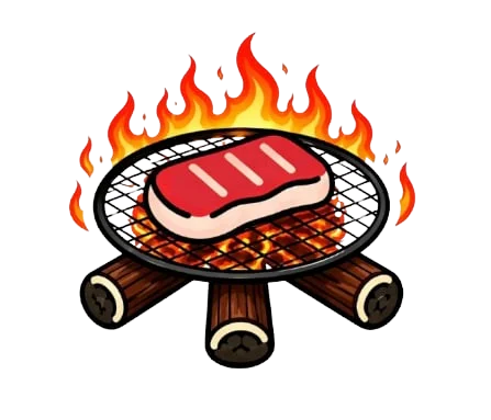 燃烧的烤架与烤肉