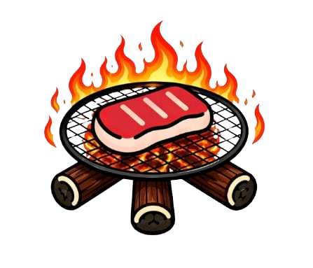 燃烧的烤架与烤肉